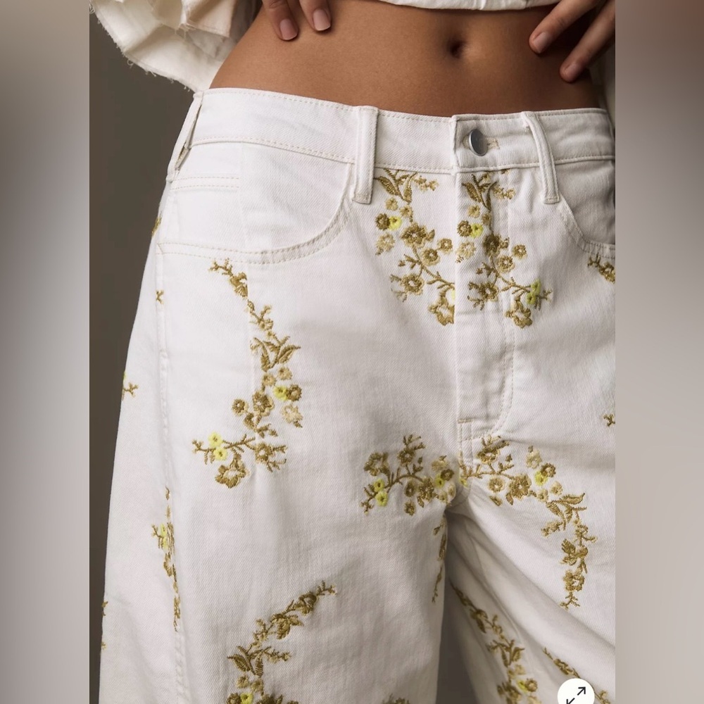 Pilcro Heritage Curve Mid-Rise Tapered Barrel Jeans, White Embroidered, 25 - Picture 3 of 15